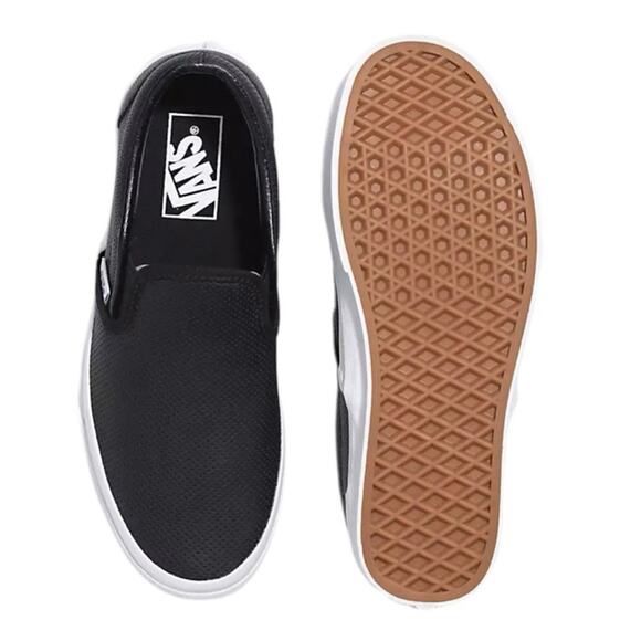 VANS CLASSIC SLIP-ON - Black Perforated Leather Women 8 Men 6.5 - Picture 2 of 16